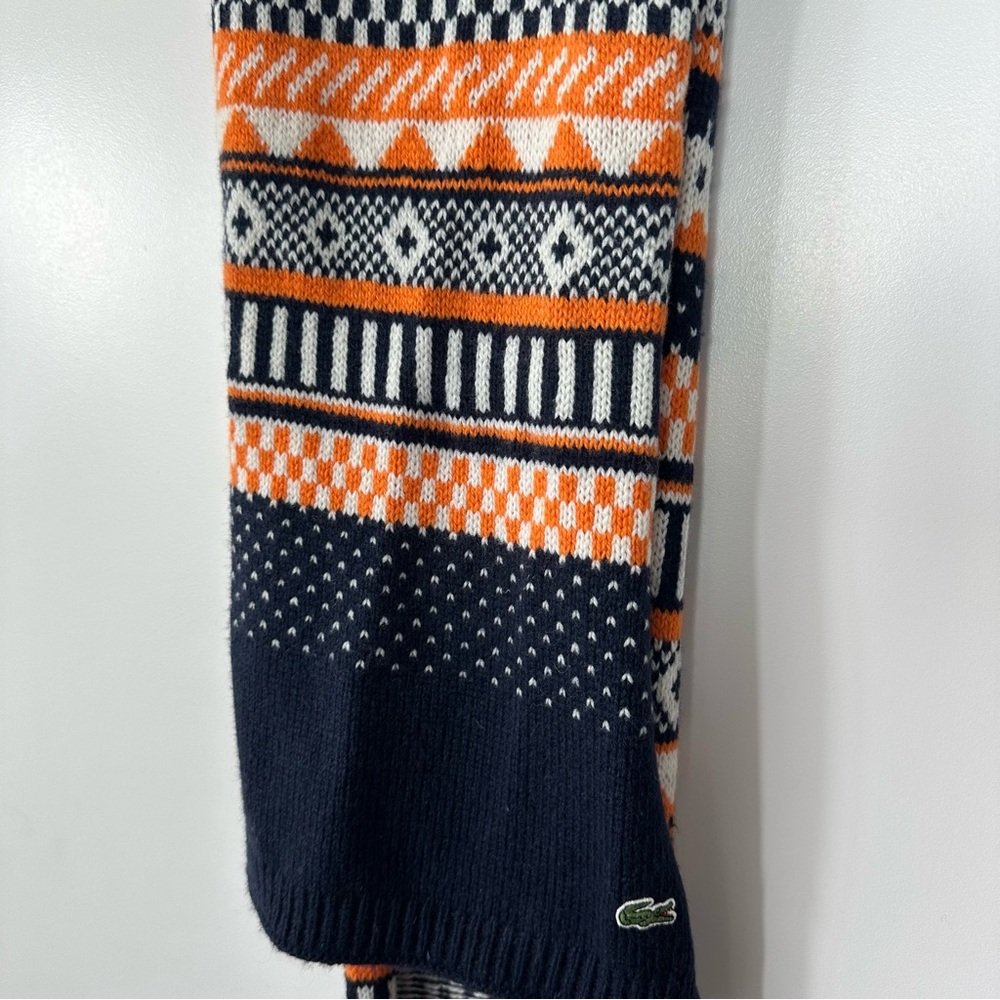 Lacoste Live Geometric Knit Scarf in Orange and Navy